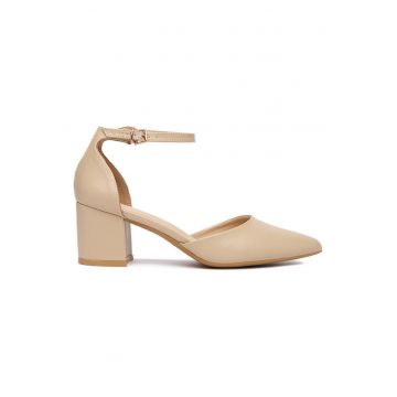 Pantofi dama -  clasic - bej - piele ecologica -