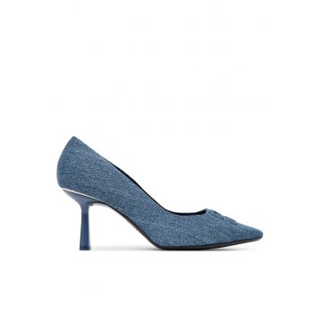 Pantofi dama -  tocuri - culoare albastru inchis - material textil -