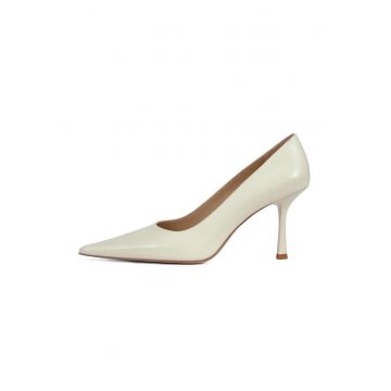 Pantofi de piele cu varf ascutit - Crem