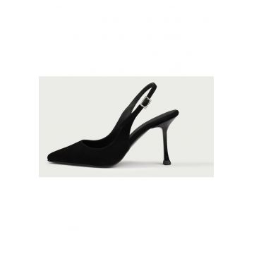 Pantofi decupati cu toc subtire - Leah - din piele intoarsa naturala - Negru