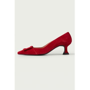 Pantofi din piele intoarsa cu varf ascutit Alana - Rosu vermillion