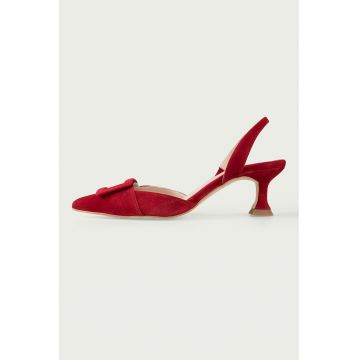 Pantofi slingback din piele intoarsa cu toc kitten Barbara - Rosu